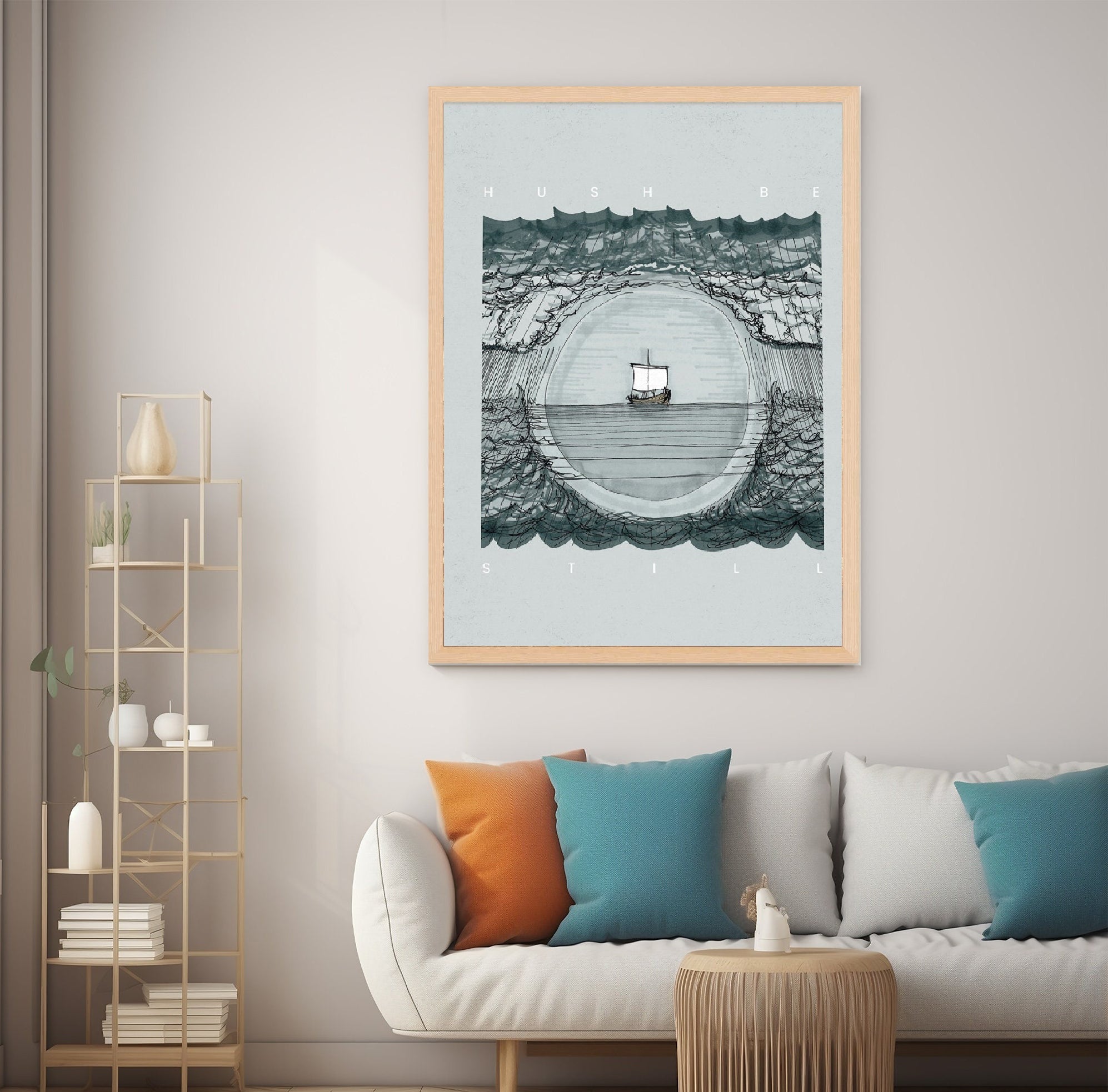 Hush Be Still Poster, Jesus Stills Sea Poster, Peace Be Still, Jesus Poster , Bible Art Poster